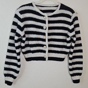 Chic Striped Black and White Cardigan